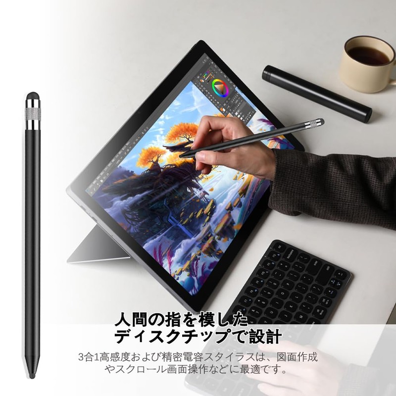 Stylus Pen 3 in 1 [Pack of 2 Black/Rose Gold]
