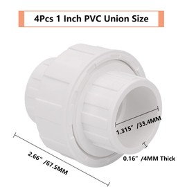 4Pcs 1" PVC Union Coupling Pipe Fitting (Socket x Socket) 1Inch PVC Slip Union PVC Adapter Coupling Schedule 40, EPDM O-Ring, White