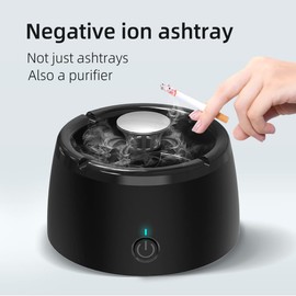 Smokeless ashtray Air Purifier Ashtray Clean Air Ashtray Unique Present for Men Smokeless Ashtrays for Home Car Indoor Office(Black)