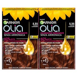 Garnier Olia Permanente Haarfarbe ohne Ammoniak, mit natürlichen Blütenölen für eine aufhellende und nährende Wirkung, Farbe 5.35 Schokoladenbraun - 2 Packungen