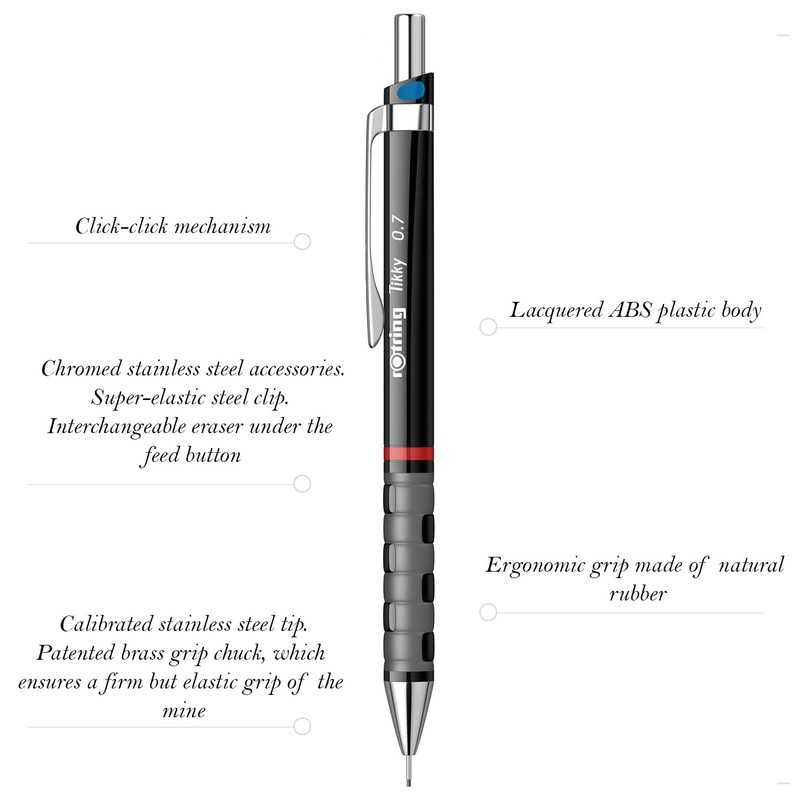 Rotring 1904696 Tikky Colour-Coded Mechanical Pencil - 0.70 mm, Black