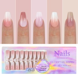 False Nails Tips Set - 150 Pieces Press On Nails French Artificial Nails, Pink Gradient Design Tips for Nails Soft Gel Full Cover Nails for Gluing Natural & Comfortable to Wear (Pink Trapezium)