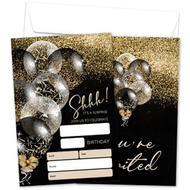 Dskly Surprise Birthday Invitations For Girls Boys, Gold Foil Balloons Birthday Party Invitations For Kids Adults, Confetti Party Invitations Cards With Envelopes, Birthday Party Decorations -01