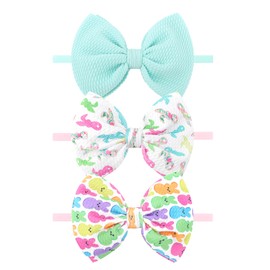 YanJie Easter Baby Bows Rabbit Bow for Girls Newborn Infant Easter Bunny Ears Bow Elastic Nylon Headband Easter Hair Accessories Pink White Blue Bow