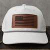 American Flag Trucker Hat with Leather Patch,Curved 5 Panel Rope