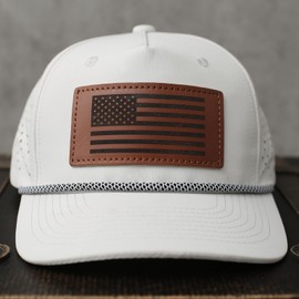 American Flag Trucker Hat with Leather Patch,Curved 5 Panel Rope Snapback Hat,Dry Quick Baseball Cap for Men Women Silver, Silver, One Size