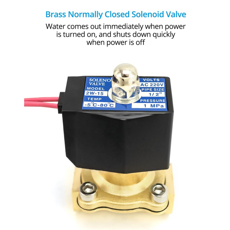 QWORK® Solenoid Valve 220 V, 1/2 Inch, Brass, for Water,