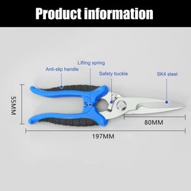 Multipurpose Heavy Duty Scissors, High Carbon Stainless Steel Shears with Fine Serrated Blades Easy to Cut Cable Notches,Non-Slip Comfort Handle, Cuts Wire, Carton,for Household Pruning, Office