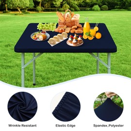 Wolkemer 2 Pack Navy Blue Fitted Tablecloth 34x34 Inch Square Elastic Edges Table Cloth, Spandex Stretch Table Cover with Machine Washable Fabric for Wedding Party Picnic Dining Indoor Outdoor