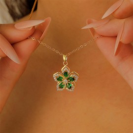 Flower Fidget Necklace for Women Dainty Rotatable Crystal Blossom Pendant Necklaces Adjustable Spinner Necklaces Flower Choker Cute Summer Jewelry (Green)