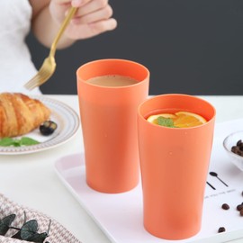 Kyraton Plastic Cups Reusable 8 Pieces, Unbreakable Water Drinking Cup, Tumblers for Indoor Outdoor Travel Poolside Bathroom Adult Light Weight Easy to Carry BPA Free (Orange)