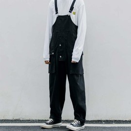 Rexcyril Men's Bib Overalls Baggy Loose Fit Workwear Sloppy Dungarees Lightweight Work Coveralls with Cargo Pockets, Black, 36