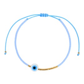 KELITCH Women Evil Eye Link Bracelets Miyuki Seed Beads Strand Bracelets Rainbow Boho Friendship Jewelry - Blue