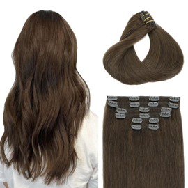 SAFIRENY Clip in Hair Extensions Real Human Hair Medium Dark Brown,120g 22 Inch,Remy Human Hair Extensions Clip ins for Women,Natural Human Hair 6pcs Per Set with 18 Clips(#4,22'')