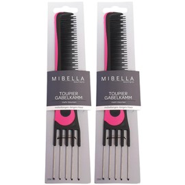 Mibella 28811 Black Pink Fork Comb Set of 2 for Medium to Long Hair with Soft Grip Surface for Extra Volume Hair Styling Hair Design Hair Care 28811
