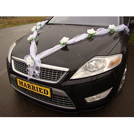 Garland “M” Car Decoration Bridal Couple Roses Wedding Car Wedding Decoration Garland white / white