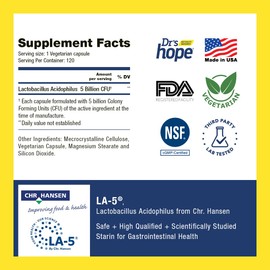 Dr’s Hope Lactobacillus Acidophilus Boost 5B CFU - Probiotics for Digestive Health - Supports Digestive Health, Immune Function, and Overall Gut Health - 120 Veggie Capsules, Made in The USA