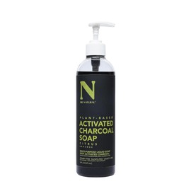 Dr. Natural Jabón Liquido Facial y para Cuerpo con Carbón Activado | Exfoliante Corporal y Facial | Natural, Vegano y Orgánico | Hecho de Plantas Con Aceite de Oliva y Coco, Manteca de Karité y Romero (473 ml, Cítricos)