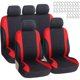 Dickno 9 PCS Juego completo de fundas de asiento de coche, lavables en dos tonos, protectores de asiento de banco dividido delantero y trasero,