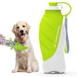 SUPERDESIGN Dog Water Bottle, Portable Dog Water Bottle for Small to Large Dogs, Leak Proof Dog Travel Water Bottle, Small Leaf Travel Water Bowl for Dogs and Dog Walking Accessories (19.6OZ, Green)