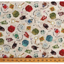Michael Miller Fabric Cotton Hiking Gear Backpacks Wilderness Fabric Print by the Yard D564.55