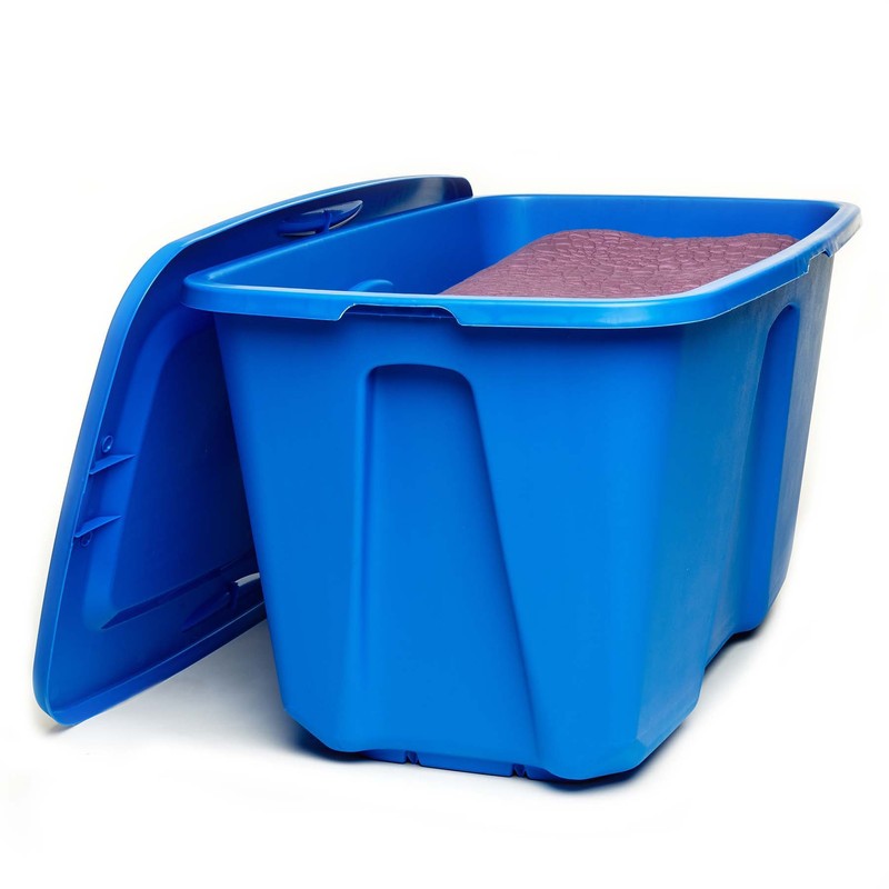 Homz Plastic Storage Tote with Lid, 32 Gallon, Blue, Stackable,