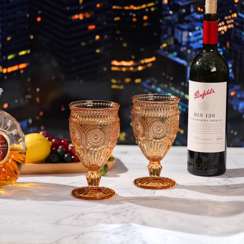 Darlion Wine Goblets, Goblet Glasses, Amber Goblets, Wine Glasses Set