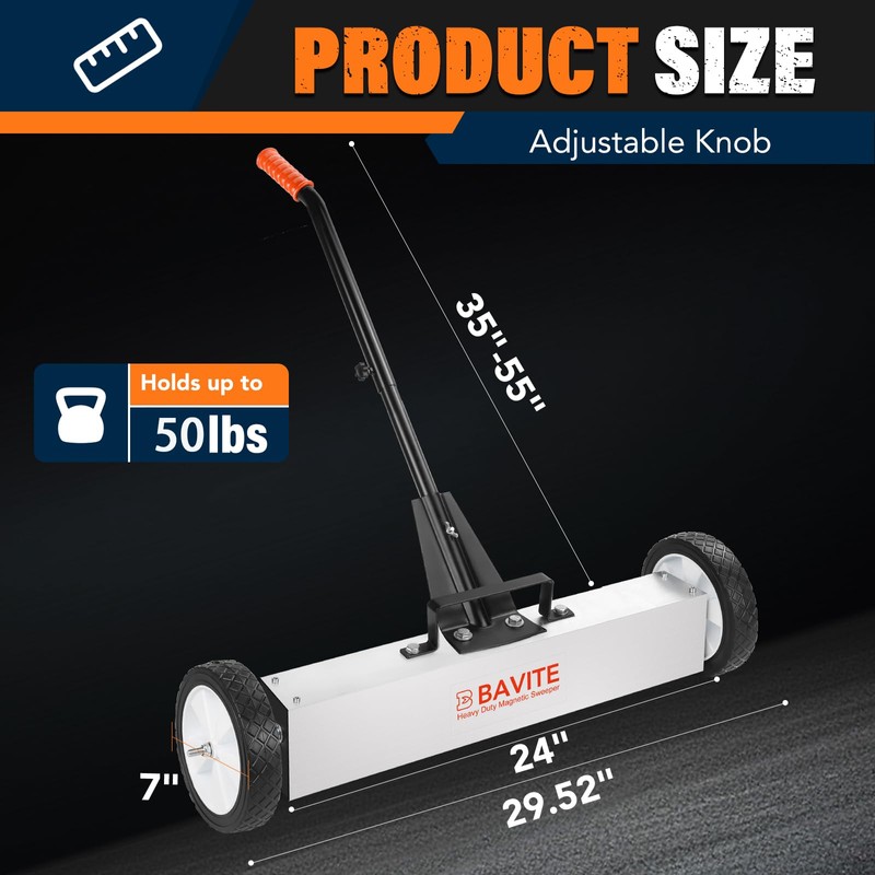 E BAVITE 50Lbs Nail Magnetic Sweeper,24 Inch Heavy Duty Telescopic