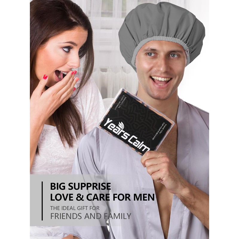 Years calm Men Shower Cap Reusable Waterproof, Dual-Layer Design, Double-Sided