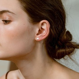 ChicSilver 925 Sterling Silver 5mm Round White Opal Stud Earrings For Women Sensitive Ears