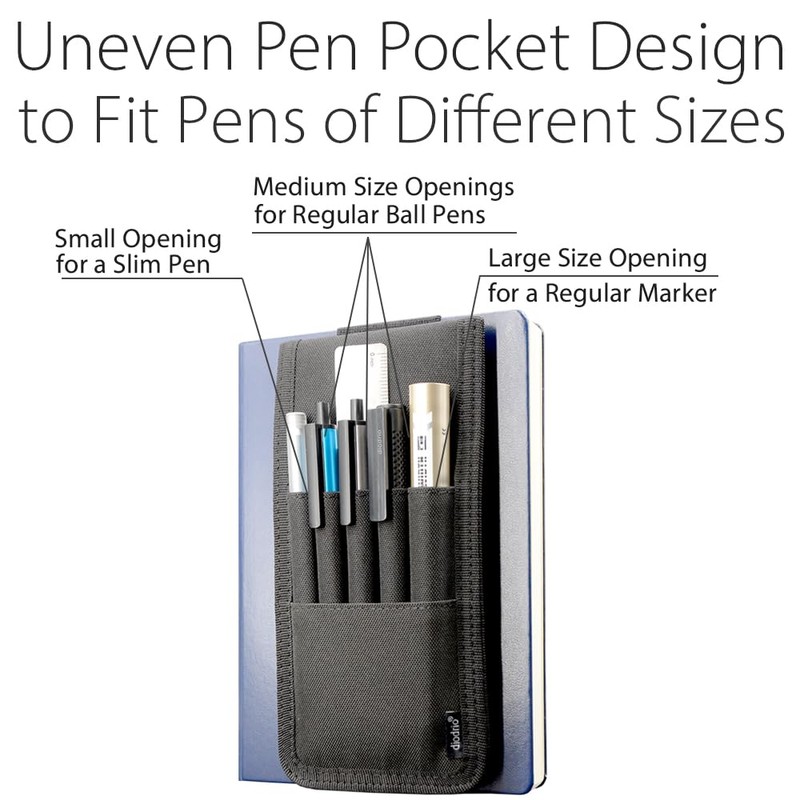 diodrio ペンホルダー、鉛筆ホルダー、ペンスリーブケース、ハードカバージャーナル、ノートブック、本、バインダー用、マルチペンを保持 鉛筆定規 耐久性のある生地、取り外し可能、ゴムバンド黒。
