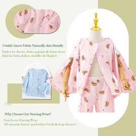 SOEDZUNG Kids Post Surgery Shirt, Full Open Fracture Clothes with Magic Stickers, Soft Breathable Cotton Gauze, Easy Wear for Boys Girls(Pink,M)