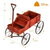 Wooden Wagon Plant Bed with Metal Wheels for Garden Yard