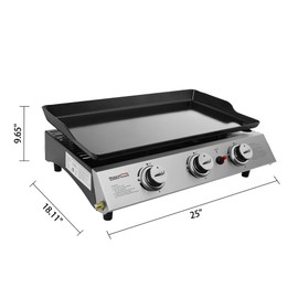Royal Gourmet PD1300C 3-Burner Tabletop Propane Gas Griddle with Carry Bag, Outdoor Camping Griddle for Grilling On-the-Go and Outdoor Adventures, Silver & Black