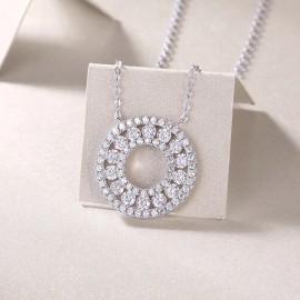 Female Luxury 925 Sterling Silver Necklace Moissanite Vintage Pendant Necklace for Wedding Celebrations Clavicle Chain NecklaceColor: Rose Gold, Length: 18inches