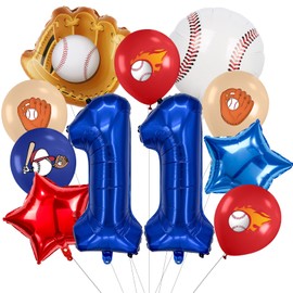 Zailo 32 Inch Baseball Theme Foil Number large Balloons Numbers 0-9 Supplies for Birthdays Navy Blue Red and White Sports Party Supplies Mylar Metallic Film Boys Decorative Arch Set (Number 11)