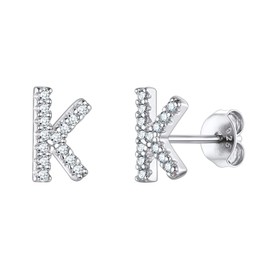 Suplight Women's Men's 925 Silver Letter Stud Earrings Bling Zirconia A to Z Initials White Gold/Rose Gold Plated Initial Letters Ear Piercing Ear Jewellery Accessory with Gift Box, Sterling Silver