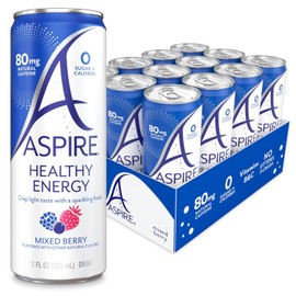 Aspire Healthy Energy Drink, Mixed Berry, Zero Sugar or Calories, Vegan, Kosher, Keto Friendly, Gluten Free, 12 Fluid Ounce (Pack of 12)