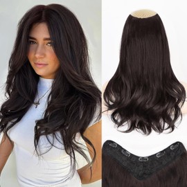 ALXNAN Long Wavy Layered Hair Extensions for Women, Clip in Hair Extensions Clip Ins Soft Full Head Synthetic Hairpieces 16 Inch Dark Brown