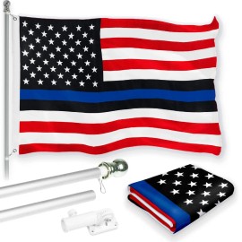 UD_G128 Combo Pack: 6 Feet Tangle Free Spinning Flagpole (Silver) Blue lives matter Flag 3x5 ft Printed 150D Brass Grommets (Fla