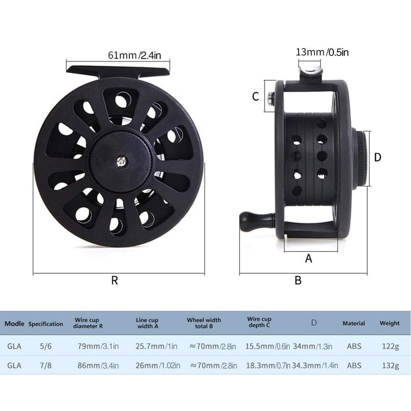 AIMALL ABS Plastic Fly Fishing Reel, Versatile 5/6 & 7/8