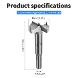 FOCMKEAS 17mm丨0.67 Inch Forstner Drill Bit with Round Shank Double-Flute Tungsten Carbide Wood Hole Saw for Plastic, Hard Wood, Woodworking Hinge Hole Drilling Boring Bits Cutter 1 Pcs Silver