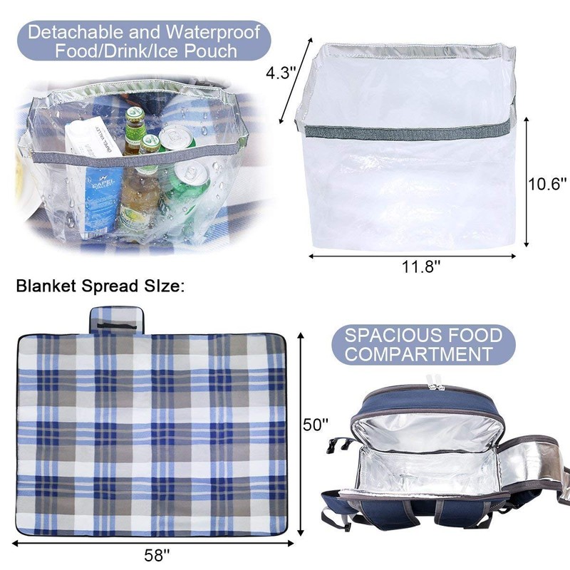 Sunflora Picnic Backpack for 4 Person Set Pack with Insulated