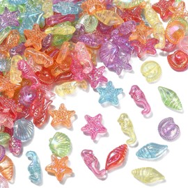 Ipotkitt 100g Transparent Acrylic Beads Sea Life Beads Summer Starfish Shell Seahorse Spacer Beads for Bracelets Necklaces Jewellery Making DIY Crafts