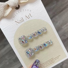 Lyvora Nail Art Tips, Crystal Rhinestone Design, Silver Shine, Set of 20 (B17)