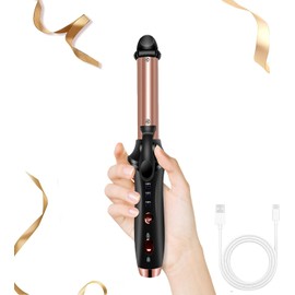 Cordless Curling Iron, Travel Curling Iron USB Rechargeable Ceramic Curling Wand, 302°F-356°F Mini Flat Iron with 3 Temp Setting,Hair Curlers for Short Hair Straightener and Curler 2 in 1