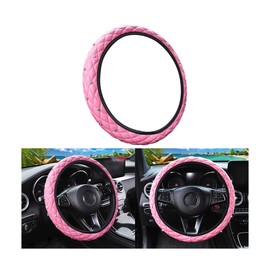 HZEL Bling Elastic Car Steering Wheel Covers, Leather Anti Slip Vehicle Steering Wheel Protector with Crystal Rhinestones, Diamond Auto Interior Decor Accessories, Universal Fit (Pink)