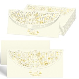AVERZELLA Cash Envelopes for Money 12 Pcs,Elegant Christmas Holiday Money Holders for Cash gifts,Money Envelopes with Bronzing &Hollow-Out for Christmas/Chinese New Year/Party/Holiday(Beige)