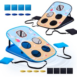 Pool Cornhole Board Set, Corn Hole Games Floating for Adults, 3ft x 2ft Cornhole Set Game Water and Land Dual-Use, Swimming Pool Toys for Family, Portable Beach/Lawn/Lake Toys