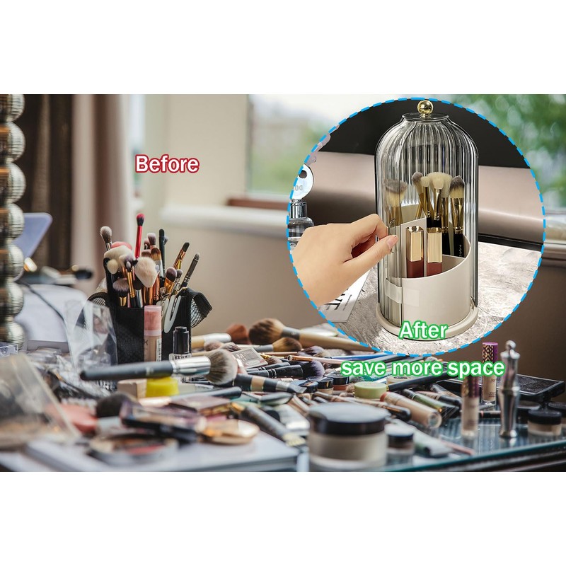 Primst Makeup Brush Organizer, Rotating Makeup Brushes Storage with Lid,